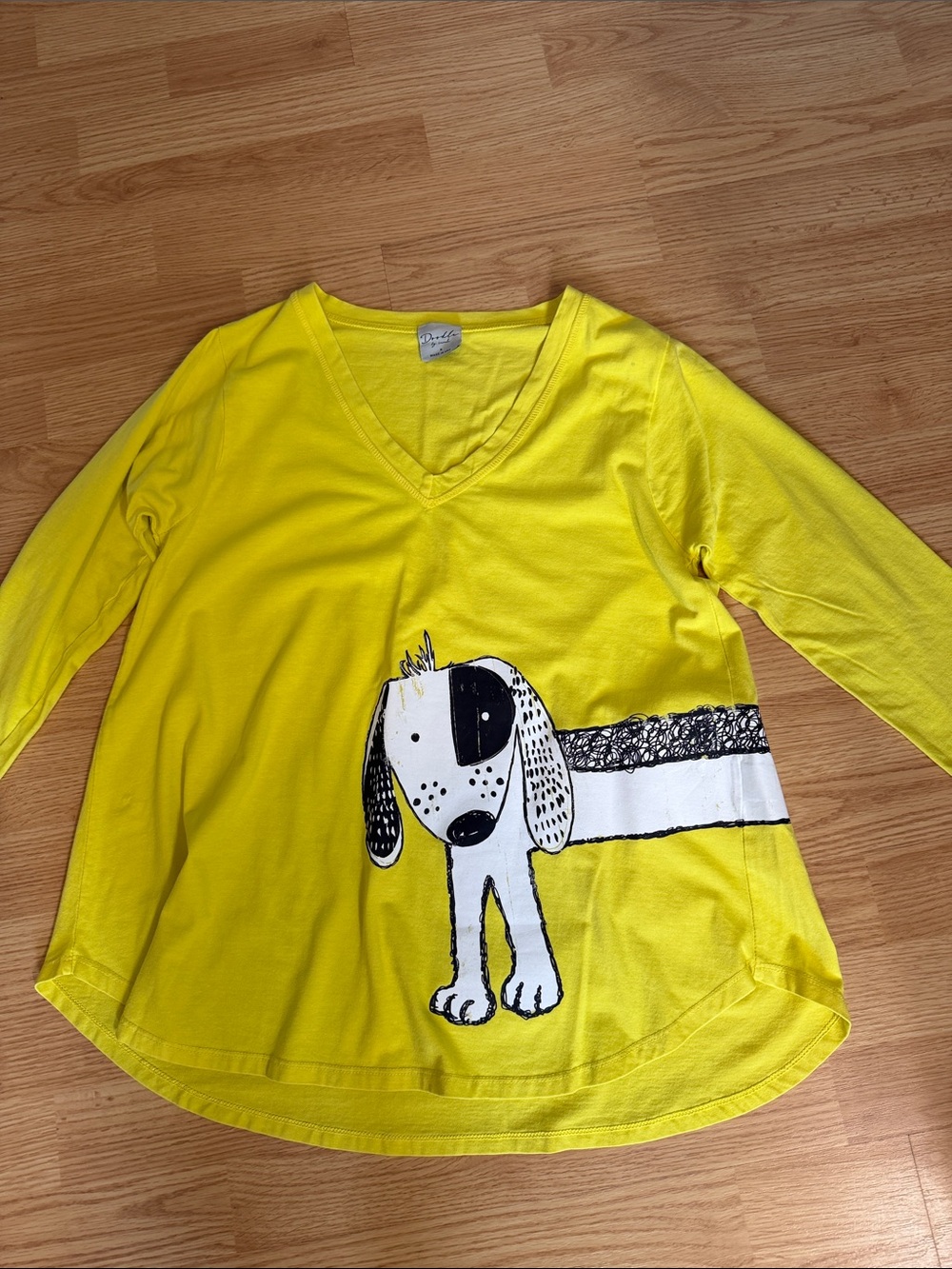 Yellow V-Neck Dog Graphic Women's Top